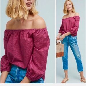 Anthropologie Maeve Magenta Patterned Cotton Blouse
